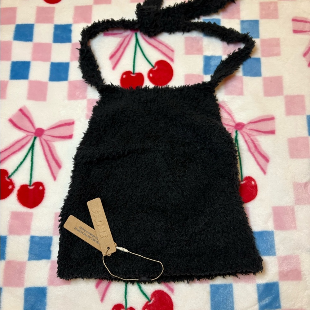 Fuzzy Black Halter Top